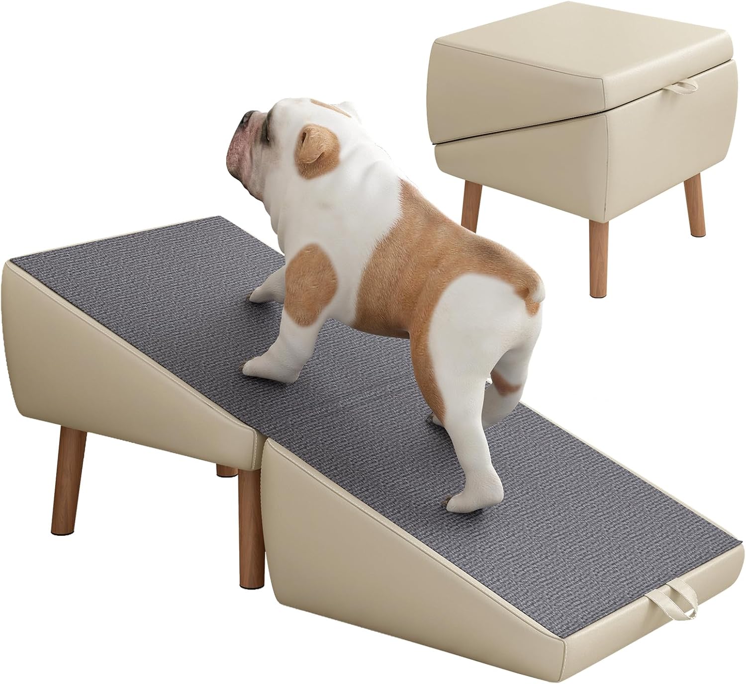 Dog Stairs for Small Dogs, 3-Step Non-Slip Pet Stairs for Cats, Foldable Small Dog Steps, Indoor Cat Steps for Older Cats, Sturdy, Light Grey