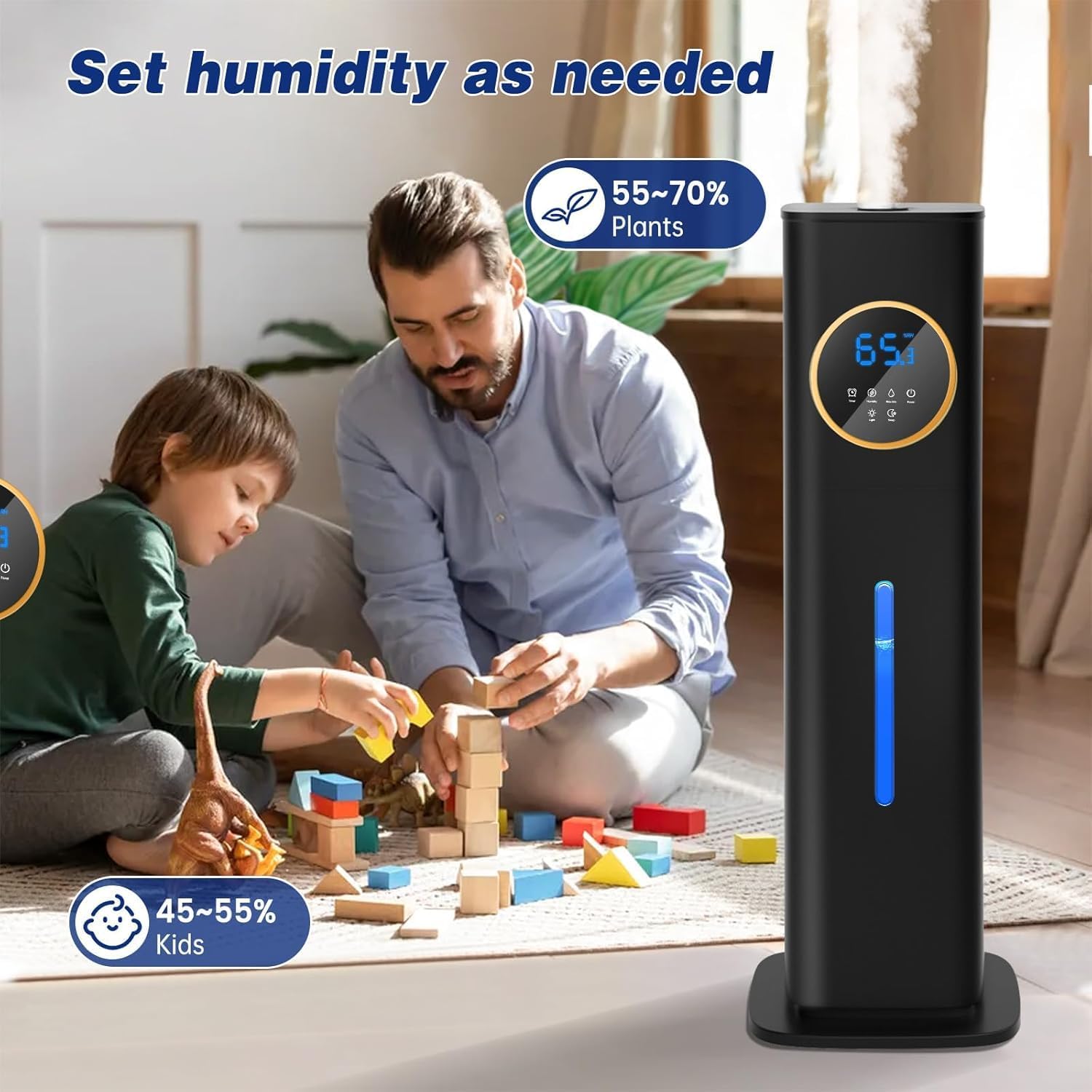 LACIDOLL Humidifiers for Bedroom 500 sq ft, 2.1Gal/8L Humidifier large room with Night Light & Essential Oil Diffuser, Top Fill Large Room Humidifiers for Home Baby Nursery Office Plants, Black