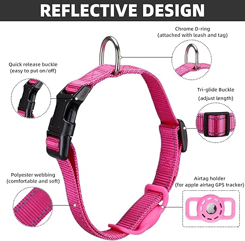 Miniatura 7 de Collar reflectante AirTag para perro, compatible con Apple AirTag, collar de nailon para cachorros y gatos con soporte de silicona AirTag para