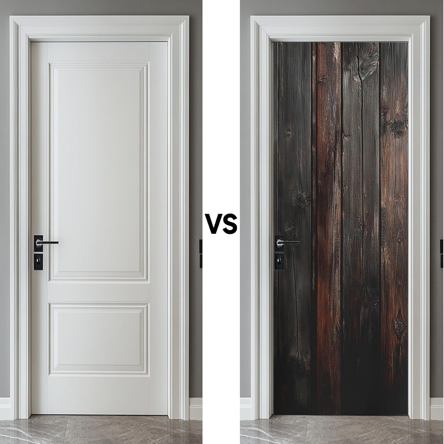 Wood Grain Door Mural Self-Adhesive, Wooden Slats Door Sticker, 3D Rural Dark Brown Wallpaper Removable PVC Waterproof, Decals for Bedroom Living Room Decor 37.4" W x 78.7" L