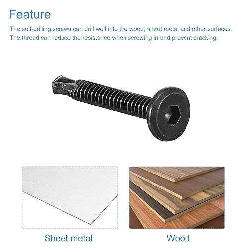Miniatura 3 de uxcell Tornillos autorroscantes hexagonales, 10 x 1-12" 410 Tornillo de perforación de cabeza plana de chapa de acero inoxidable 410, 100 piezas,
