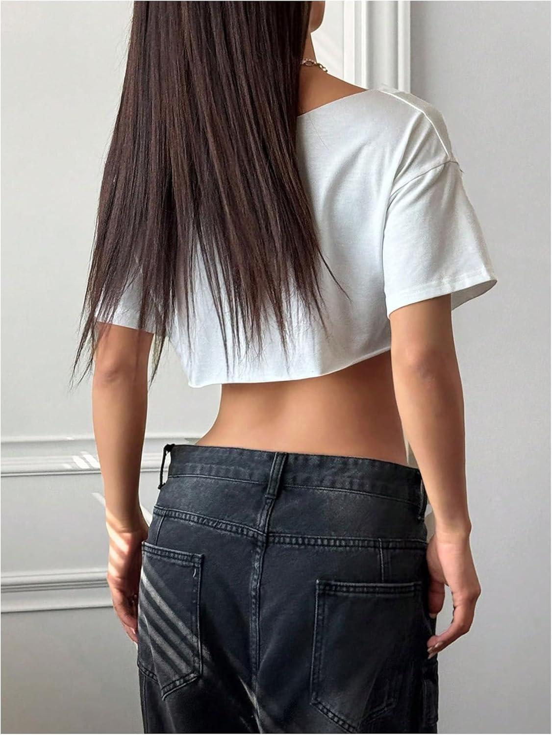 Floerns Women's Y2k Off Shoulder Crop Tops Short Sleeve Oversized Tee Shirts - Image 3