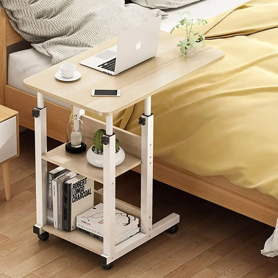 Adjustable Overbed Bedside Table, with Wheels Food Tray Desk,Moveable Rolling Snack Side Medical Tray Table for Hospital family Reading breakfast (Size : C: Luxury model (60X40cm))