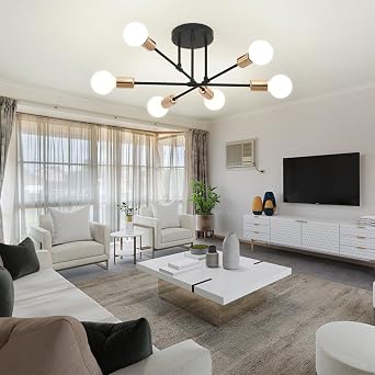 ZYDTRIP Sputnik Chandelier Ceiling Light, 6-Light Ceiling Light for Bedroom,Dining Room,Kitchen,Office, Black and Gold