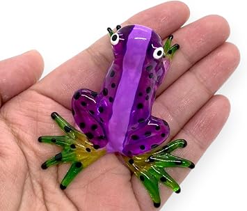 ChangThai Design 214" Purple Green Black Dotted Frog Amphibian Artistic Blown Glass Figurine Premium Statue Tabletop Decoration Unique Collectible for Adult Collectors Handcrafted Elegant Home Decor