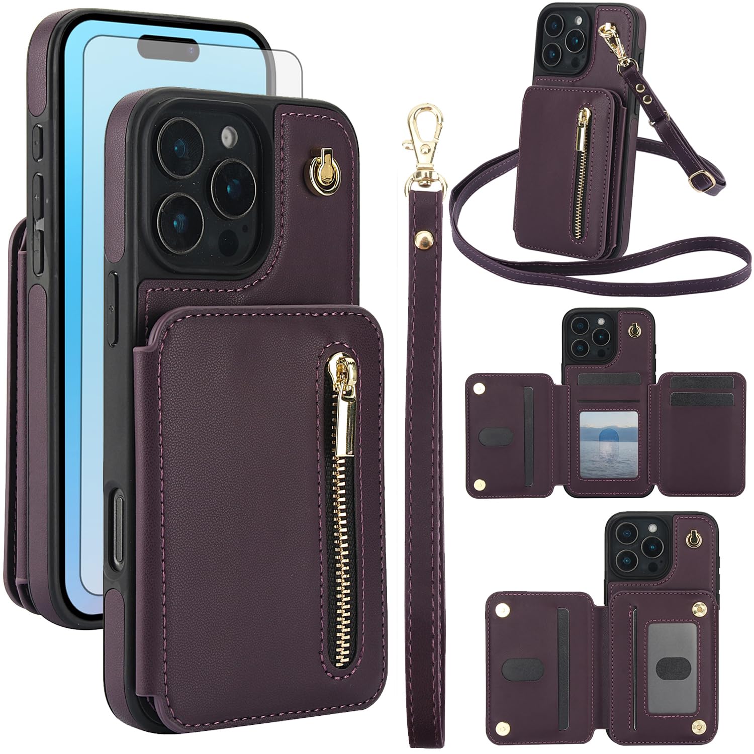 Coque iPhone 16 Pro Max antichoc protège-écran verre trempé housse portefeuille RFID - 8