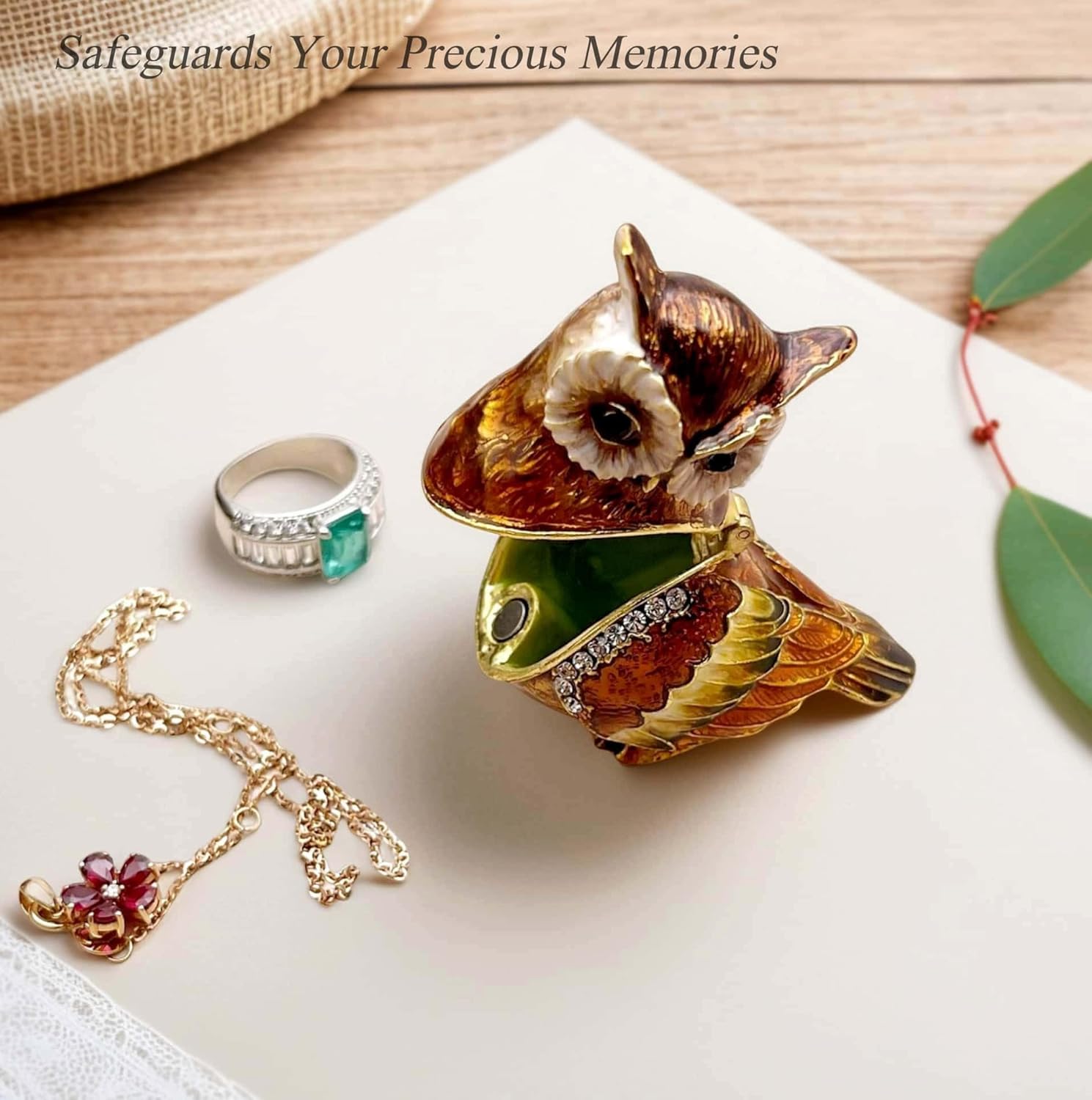 Luxury Owl Brid Hinged Trinket Box with Crystals Collectible Animal Jewelry Box for Rings Earrings,Owl Figurine Home Decor Gifts for Women