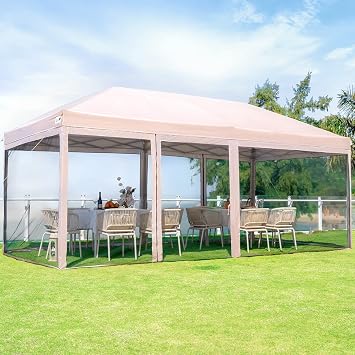 Quictent Pop up Canopy Tent with Mosquito Netting, Easy Set up Screened Gazebo House Room Tent Portable & Waterproof for Patio, Backyard, Camping Or Outdoor Use Tan, 10x20