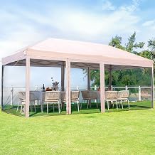 Quictent Pop up Canopy Tent with Mosquito Netting, Easy Set up Screened Gazebo House Room Tent Portable & Waterproof for Patio, Backyard, Camping Or Outdoor Use Tan, 10'x20'