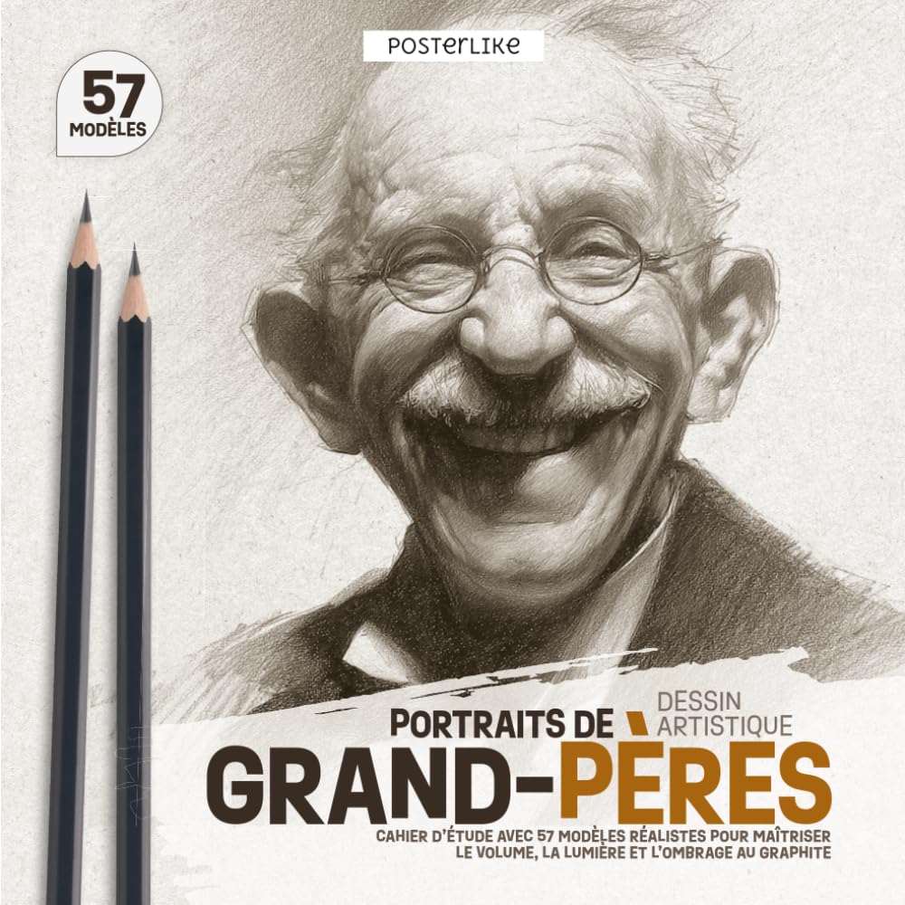 Portraits de Grand-pères – Dessin Artistique: Cahier d'Étude avec 57 Modèles Réalistes pour Maîtriser le Volume, la Lumière et l'Ombrage au Graphite (Posterlike Portrait Drawing Studio)