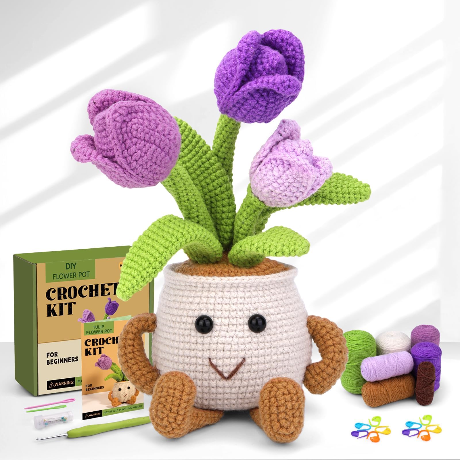 ENCHOL Crochet Kit for Beginners, Tulip Potted Beginner Crochet Kits for Adults, Crochet Starter Kit with Step-by-Step Video Tutorials, Complete Crochet Accessories for Mother's Day DIY Craft