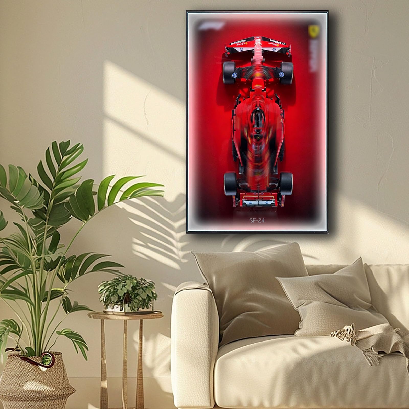 Cadre Mural Pour Modèle F1 Ferrari SF-24 - 75x45 Cm, Aluminium Et Miroir - Présentation Décorative - 10