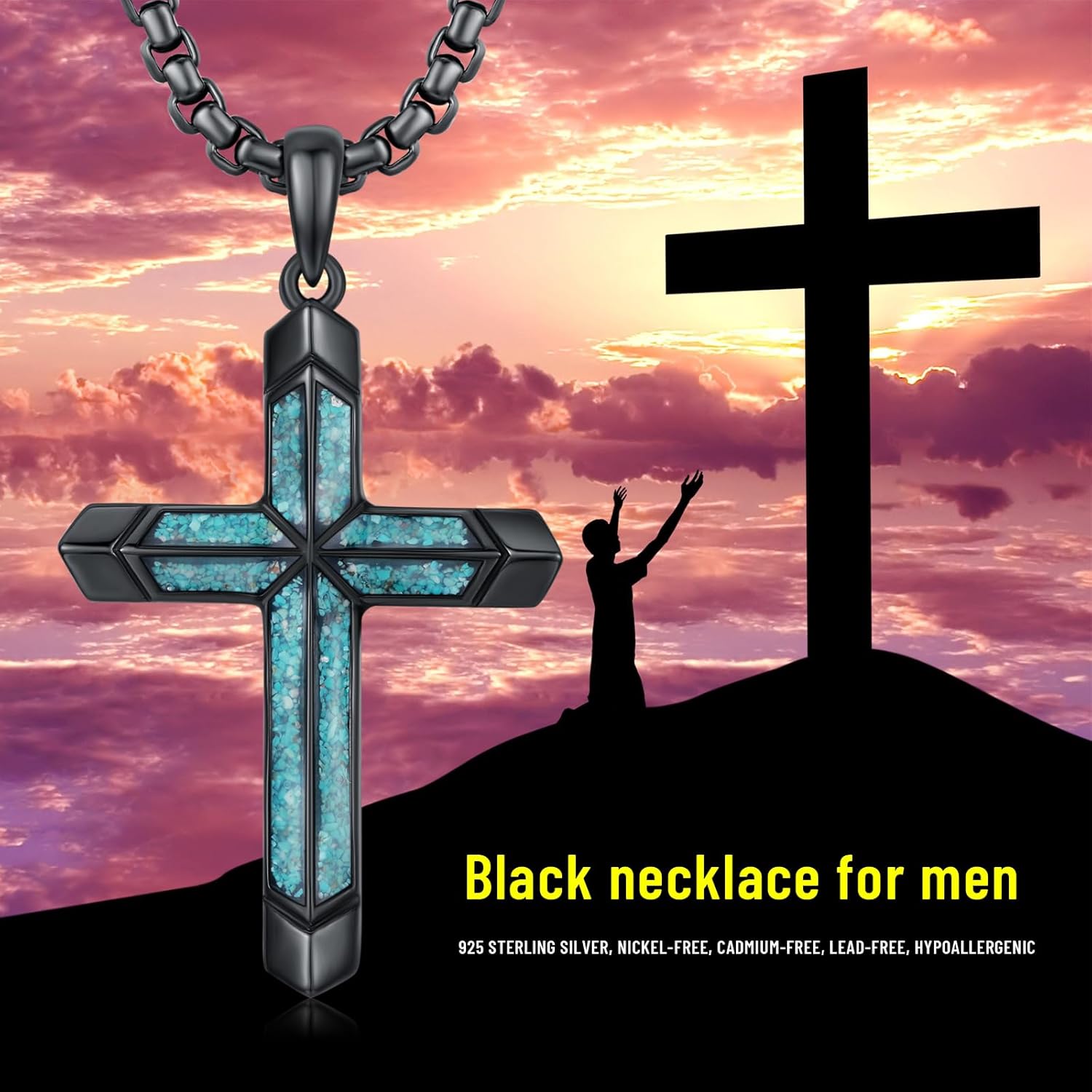 TwoAnts Cross Necklace for Men 925 Sterling Silver Turquoise Cross Pendant Necklace Religious Protection Jewelry Gifts for Women - Image 6