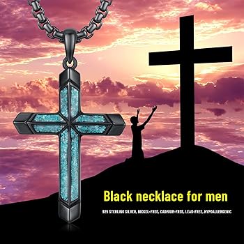 Collana con croce da uomo, ciondolo da uomo, gioiello religioso, realizzato in argento sterling 925. - Italia