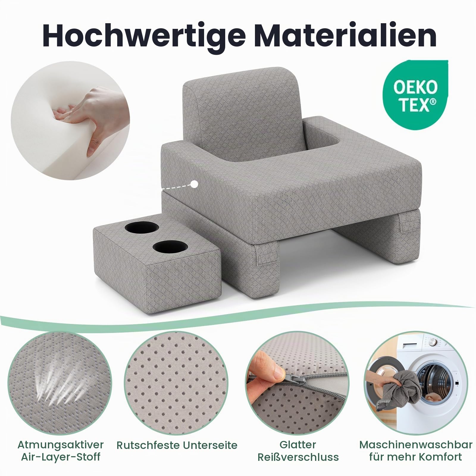 LIFEZEAL Lesekissen für Bett & Sofa, Buchkissen mit Untersetzer, Rückenkissen & Aufbewahrungstasche, Schoßschreibtisch mit Armlehnen, Gaming-Kissen zum Lesen, Arbeiten, Spielen