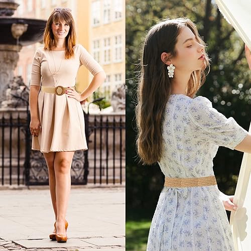 Miniatura 7 de SeptCity Cinturón de paja elástico ancho de ratán tejido para mujer