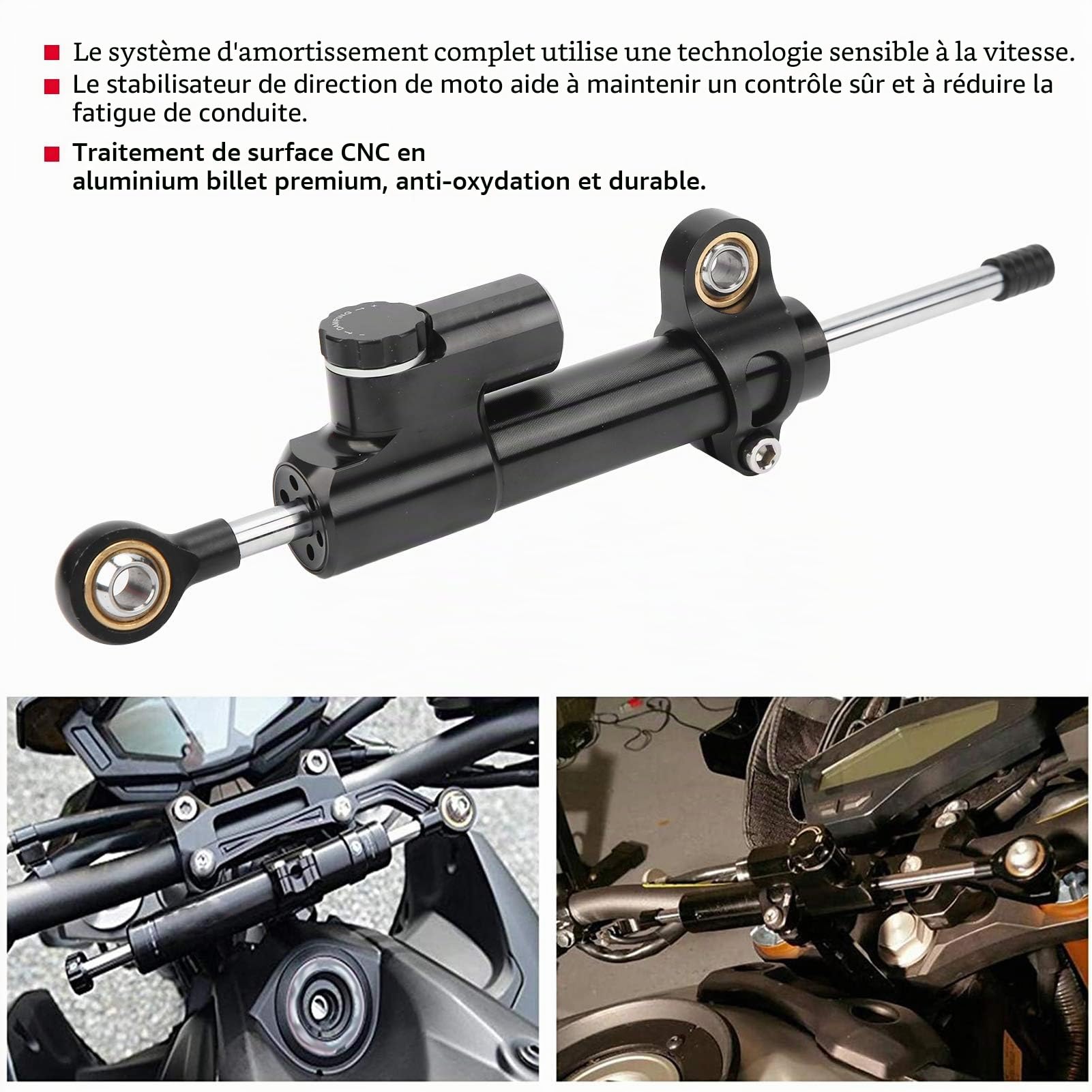 Amortisseur de direction de moto, Remplacement Universel D'accessoire de Contrôle de Sécurité de Stabilisateur D'amortisseur de Direction de Moto pour Moto