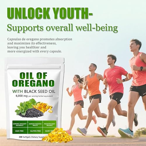 Miniatura 8 de Aceite equilibrado de orégano con aceite de semilla negra, cápsulas de aceite de orégano orgánico, suplemento puro y natural, apoyo inmunológico
