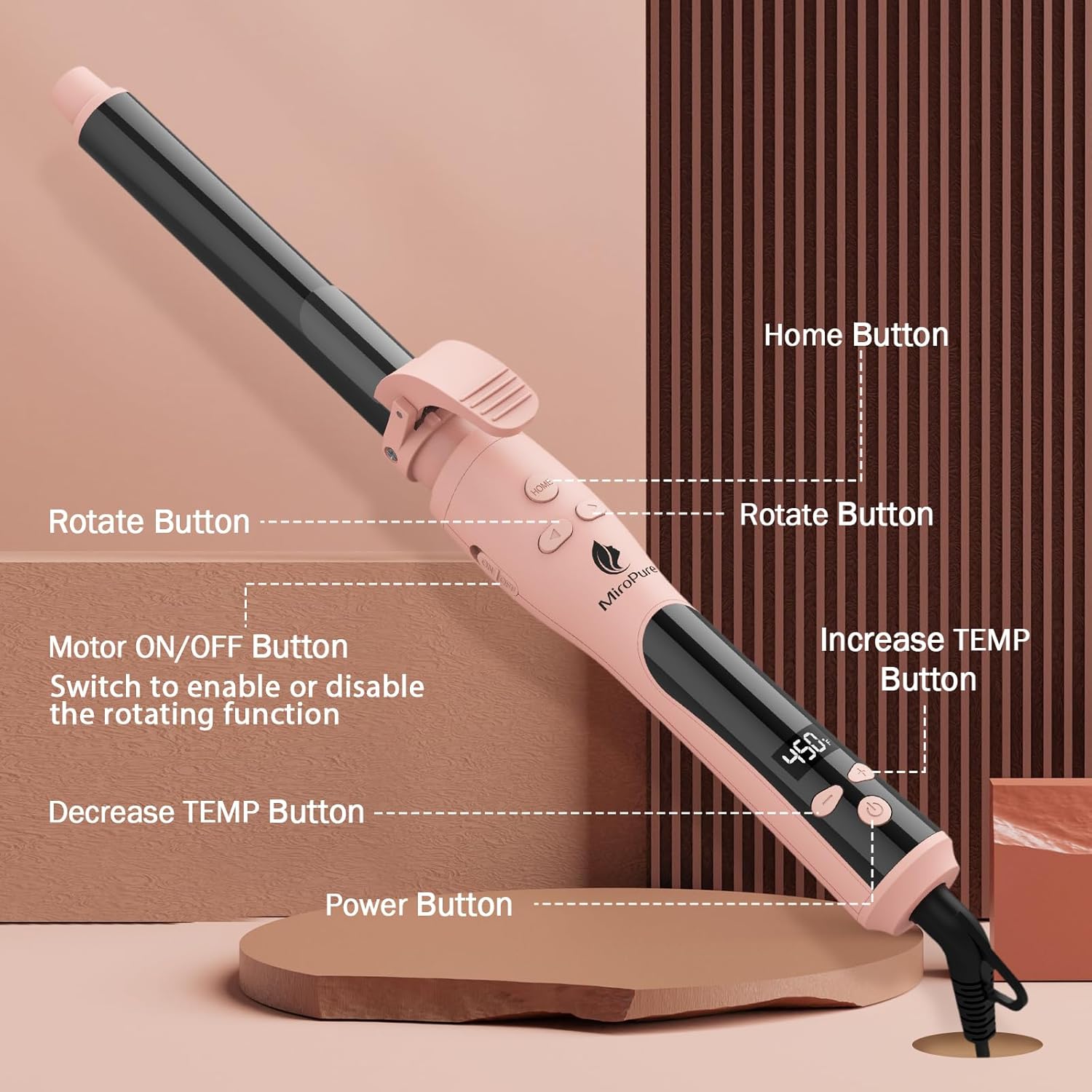 MiroPure Self Rotating Curling Iron, 1 Inch Ionic Hair Curler, Automatic Curling Wand with Longer Barrel for Waves and Curls, Unique Button to Enable/Distable Rotation - Image 5