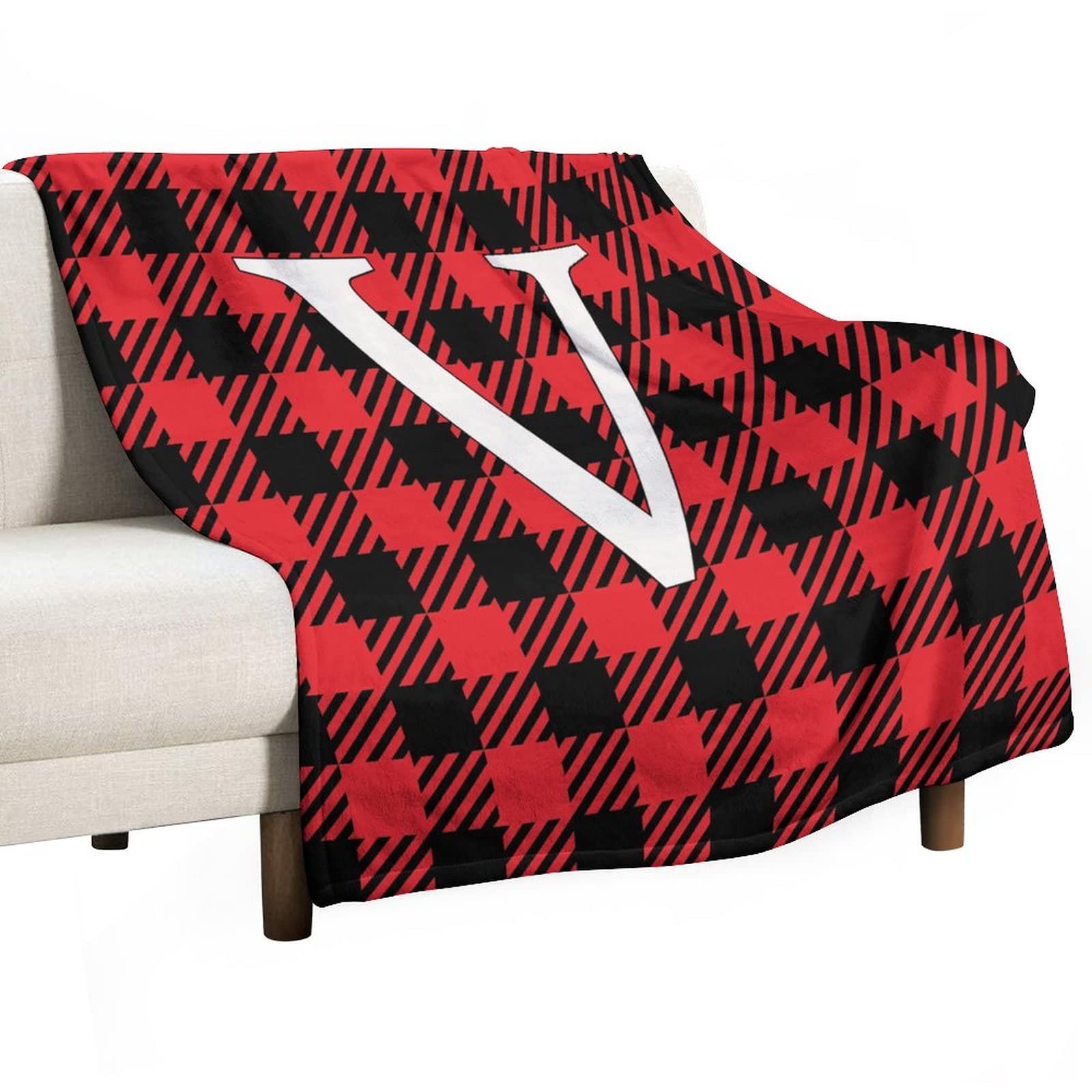 Couverture chaude contre le froid hivernal plaid duveteux réversible lettre V