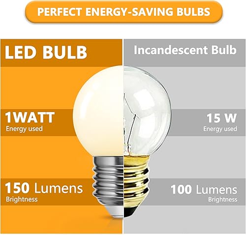 Miniatura 7 de Bombilla LED roja, bombillas LED G45 de Navidad, equivalentes a bombillas de tocador de colores de 15 W, luces rojas de 1 W de bajo vatio, base E26