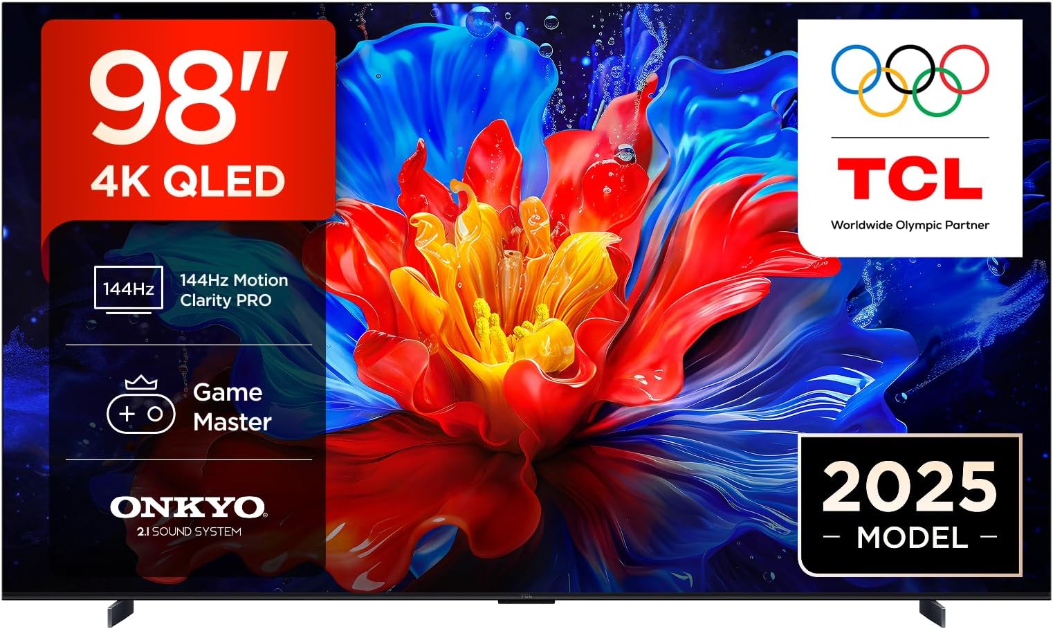 98P8K-UK 4K Ultra HD QLED Smart TV, 144Hz Gaming, Dolby Vision HDR10+, Google TV with BBC iPlayer, Onkyo 2.1 Dolby Atmos Sound