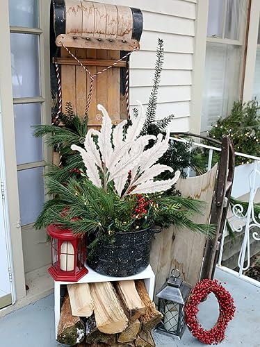 Miniatura 4 de 3 piezas de hojas de Navidad con purpurina grandes de 27 pulgadas, tallos artificiales con purpurina para el hogar, boda, bricolaje, corona de