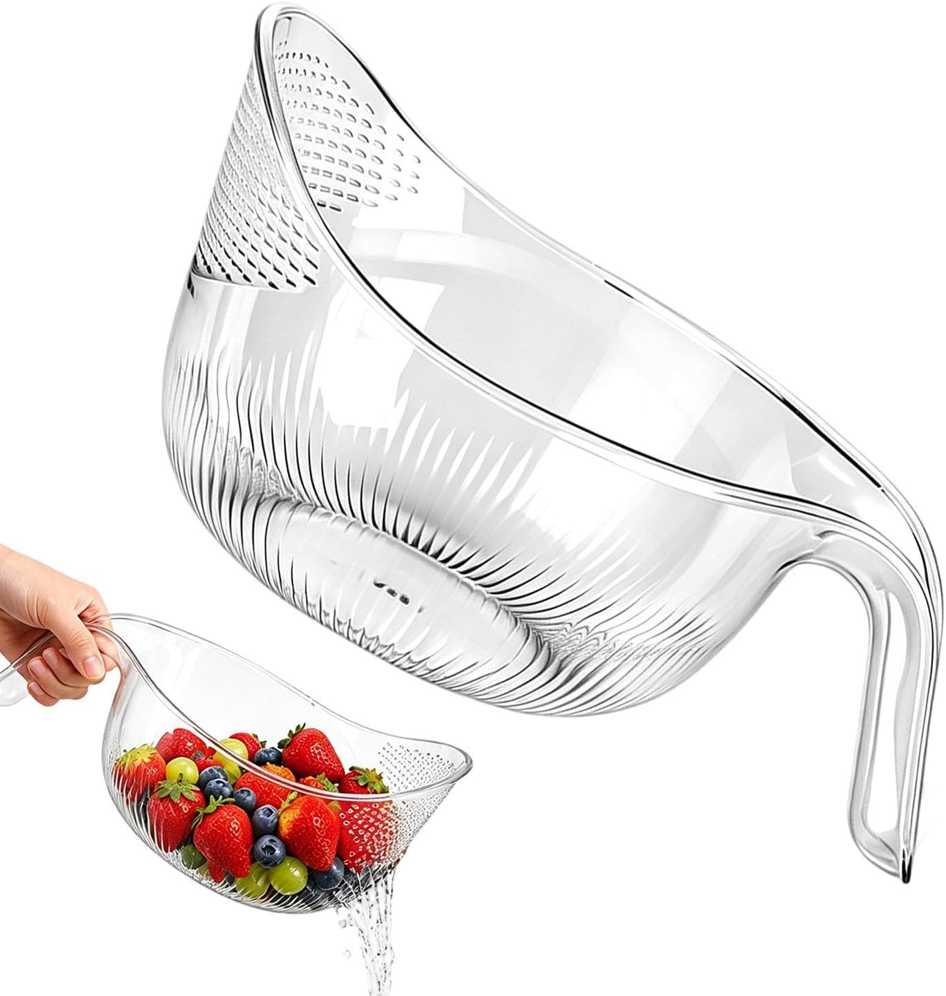 Rice Drainer Basket, Fruit Rinser Container, Kitchen Strainer Gadget, Clear image 5
