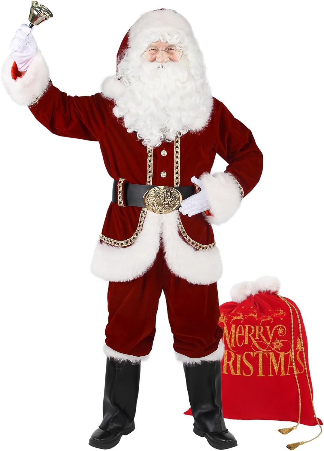 Santa Claus Costumes for Men Adult Santa Suit Plus Size Outfit Professional Deluxe 11Pcs Christmas Holiday Cosplay