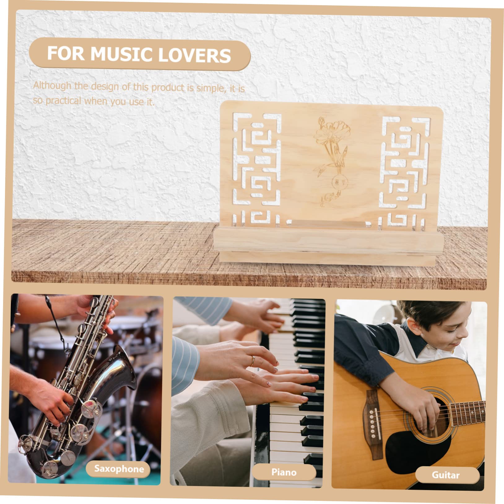 CIMAXIC Portable Detachable Music Stand Multi Functional Desktop Holder for Music Scores Tablets Books Solid Pine Design for Convenience and Durability