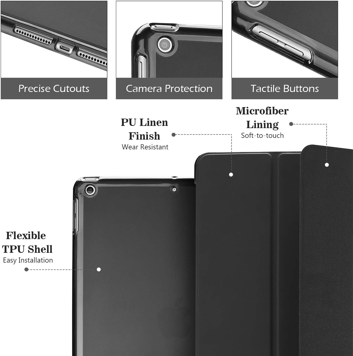ProCase iPad 10.2 2019 Soft TPU Case (7th Generation), Slim Cover with Translucent Frosted Flexible Back, for iPad 7th Gen (A2197 A2198 A2200) -Black