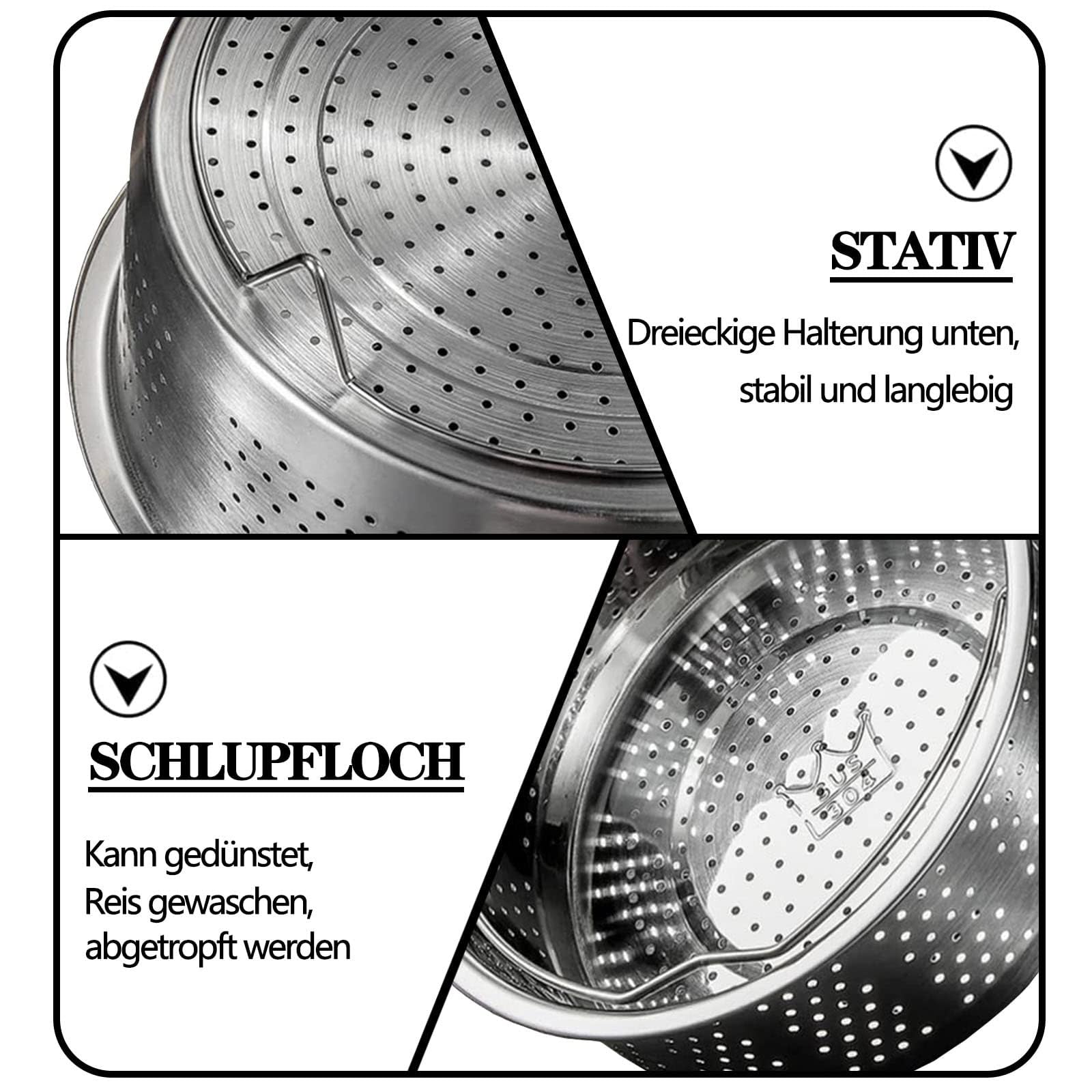 304 Acier Inoxydable Panier Autocuiseur, Insert Pour Cuisson A Vapeur Avec Poignee Recouverte 17 5 97331552