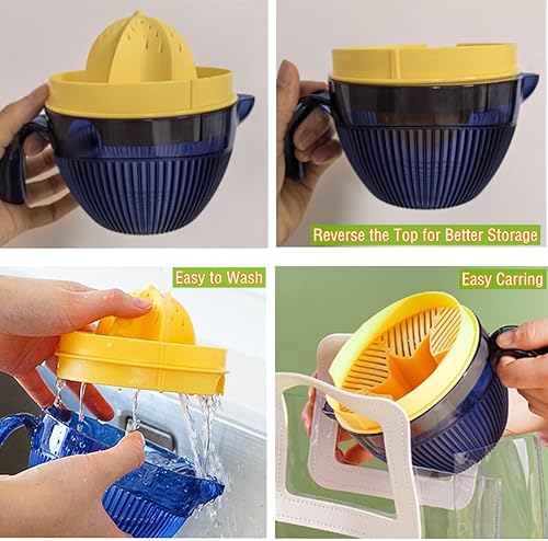 Miniatura 6 de Exprimidor manual de plástico de naranjapomelolima de limón grande, prensa de cítricos de mano grande con colador de ranuras y taza de 20 onzas con