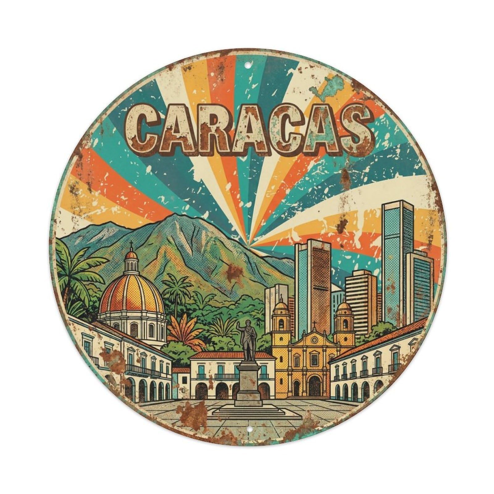 Este 8X8inch Style Vintage Travel Venezuela Caracas Metal Tin Sign
