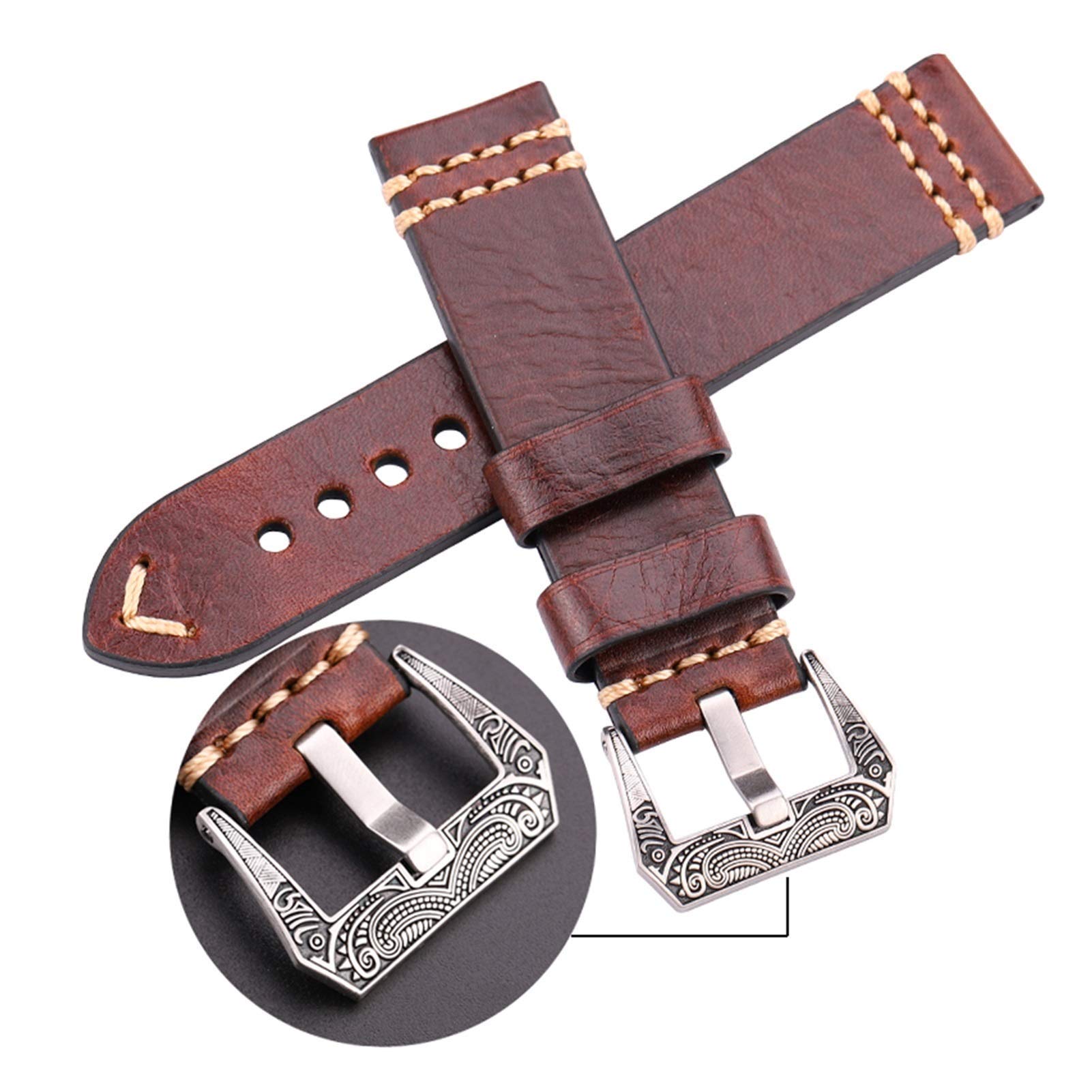 Uhrenarmband, handgemachtes Uhrenarmband 20mm 22mm 24mm Leder Uhrenarmband 4 Farben Rindsleder Uhrenzubehör Retro Stahlschnalle, Armband