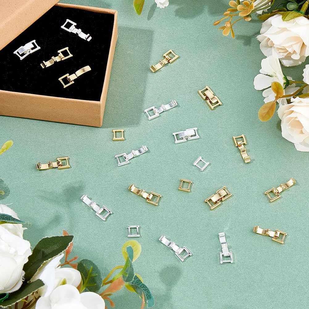 SUPERFINDINGS 20Pcs 2 Colors Brass Fold Over Clasps Extender 0.67x0.3 inch Golden & Silver Brass Closure End Claps Foldover Extension Clasp Set for Bracelet Necklace Replacement Jewelry Making - Image 4