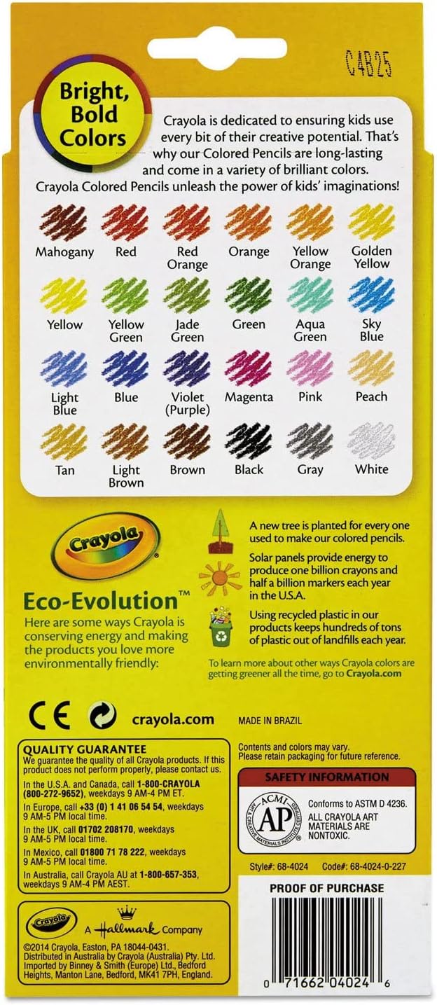 Crayola 684024 Long Barrel Colored Woodcase Pencils, 3.3 Mm, 24 Assorted Colors/Set : Toys & Games