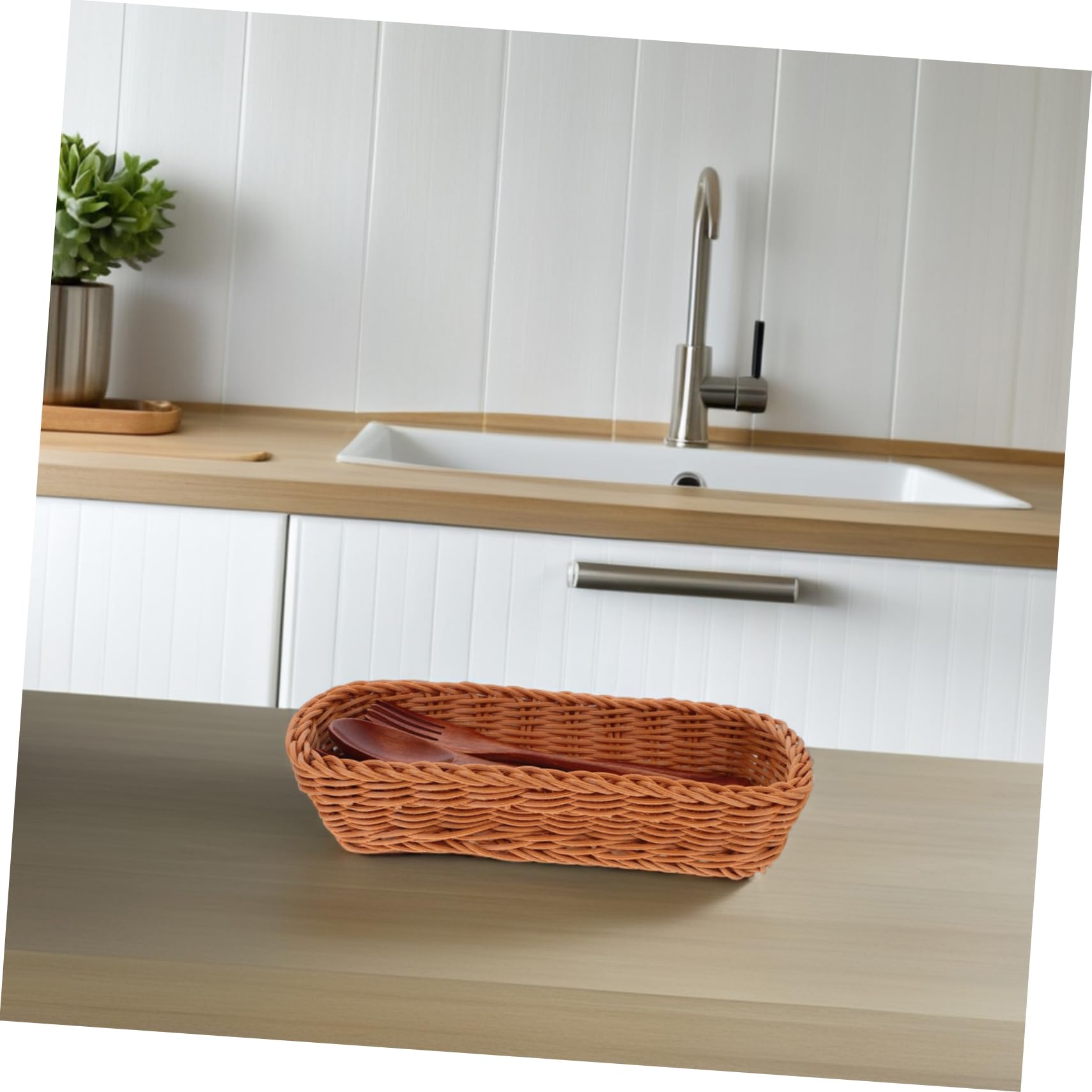 Cabilock Cesta Tejida para Cubiertos PP, Organizador de Utensilios de Cocina Reusable y Fácil de Limpiar