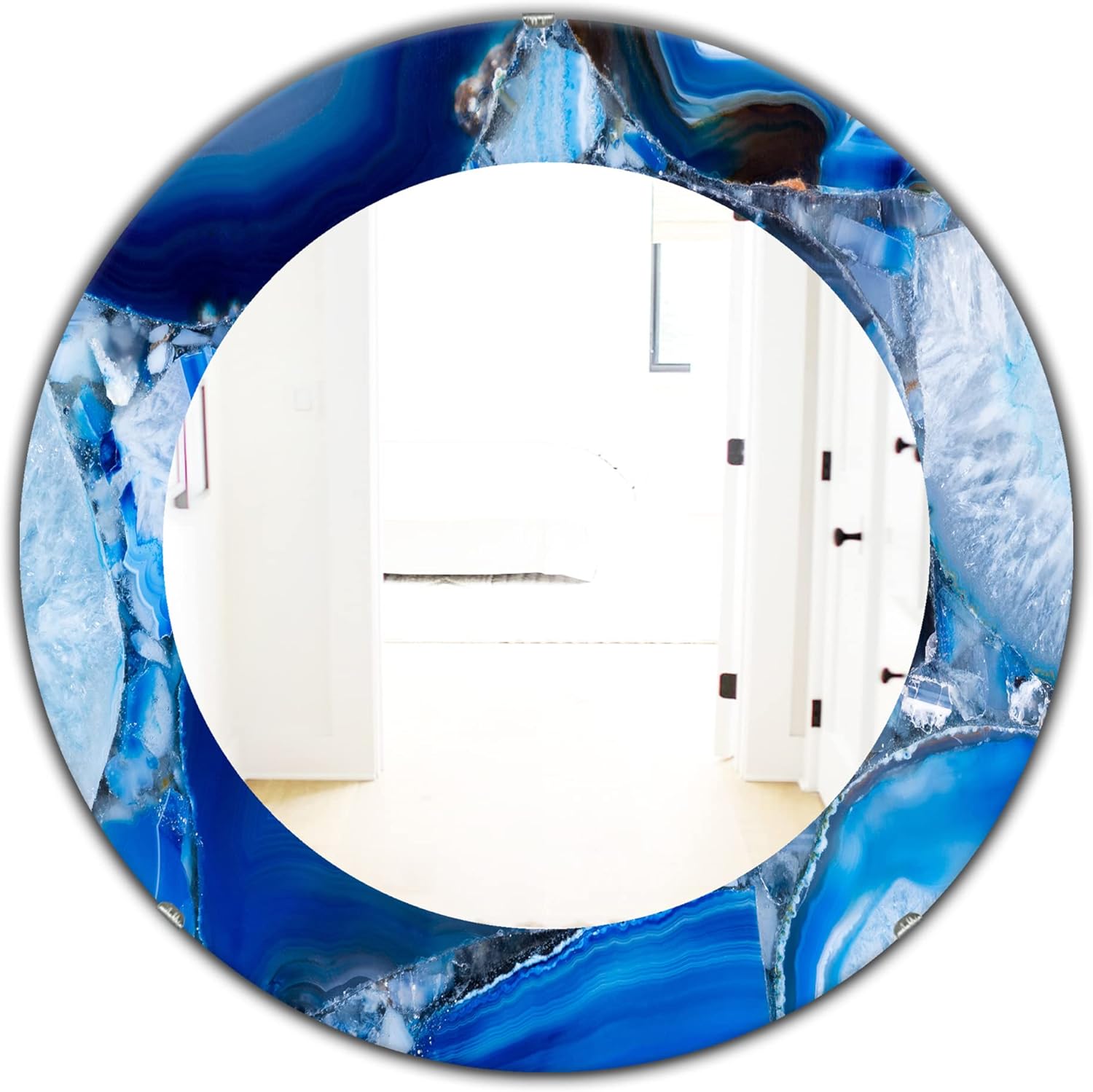 DesignArt Marbled Geode 11' Mid-Century Frameless Oval or Round Wall Mirror, 32x32-Round, Blue