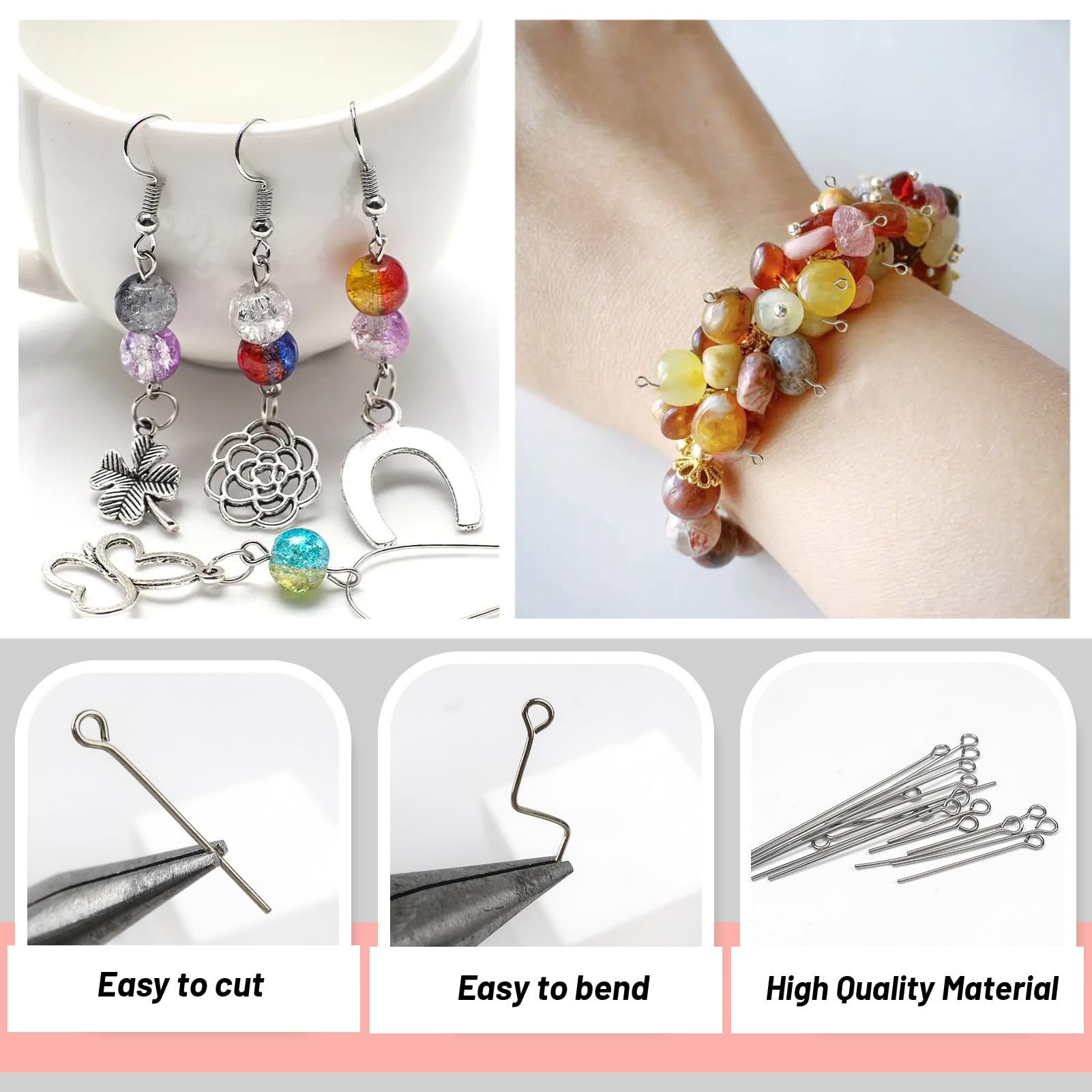 TOAOB 800 Pezzi Chiodini Occhielli Metallo - 8 Misure Diverse Per Creare Gioielli Fai Da Te - Foto 4