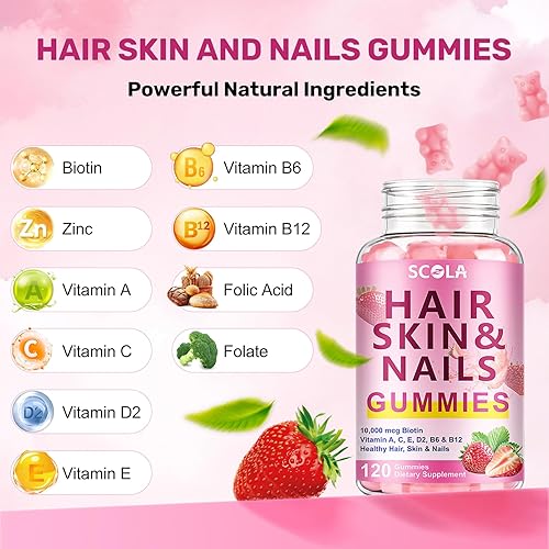 Miniatura 7 de Gomitas para el cabello, la piel y las uñas, biotina (10,000 mcg) Suplemento vitamínico para el cabello, la piel y las uñas, para mujeres, hombres,
