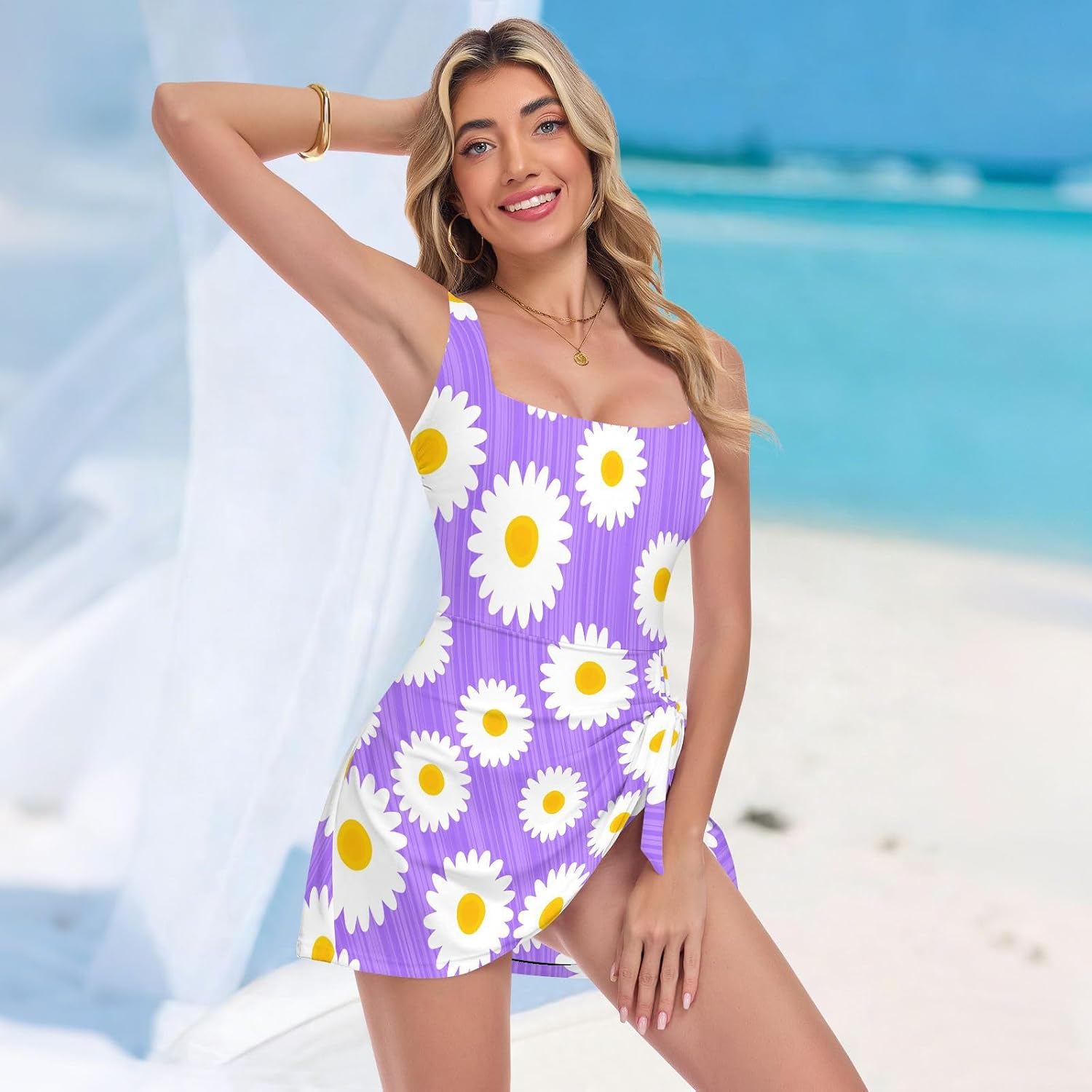 Flowers Floral Purple Women's One Piece Swimsuits Tummy Control Bathing Suits S A2302875