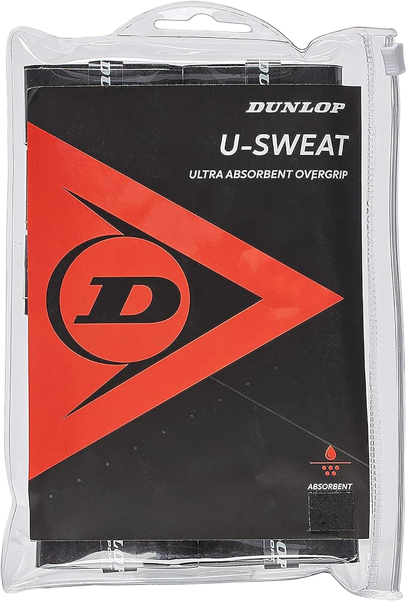 U-Sweat Tenis/Squash/Bádminton/Padel OVERGRIP (paquete de 3, paquete de 12, paquete de 30 rollos) (colores blanco y negro) (súper absorbente, construcción que absorbe la humedad, superficie cómoda y acolchada)