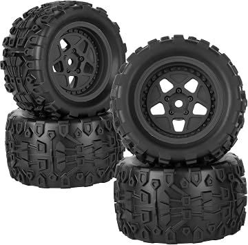 RC Wheels and Tires Truck Tires for 1/18 Typhon Granite,RC Buggy Wheel & Rubber Tire Plastic Rims for 1/18 RC Scale Car,4pcs,Black