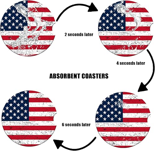 Miniatura 6 de Posavasos para automóvil, posavasos de cerámica absorbente con bandera estadounidense, posavasos para portavasos de automóvil, accesorios de Bandera