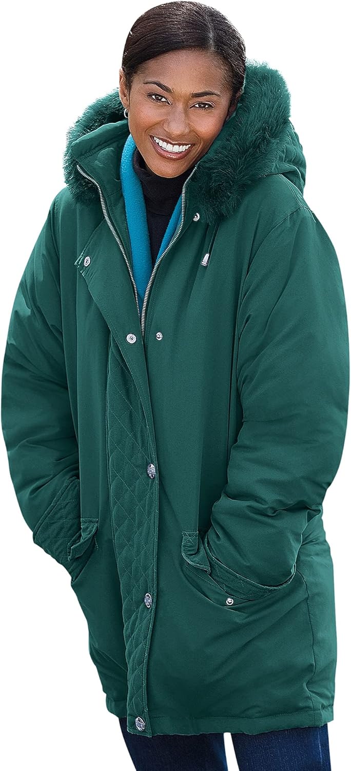 Woman Within Plus Size Faux Fur Down Parka Coat