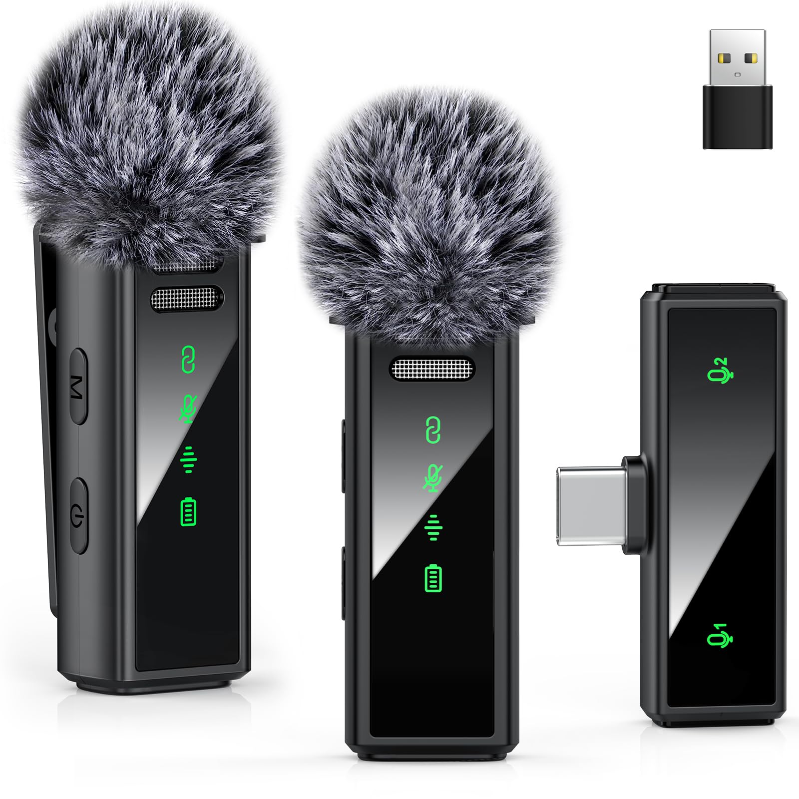 VEZQUAUSB C Wireless Lavalier Microphone for Android, PC, Laptop, iPhone 15/16 - Noise Cancellation Lapel Microphone for Video Recording, Vlog, YouTube, TikTok