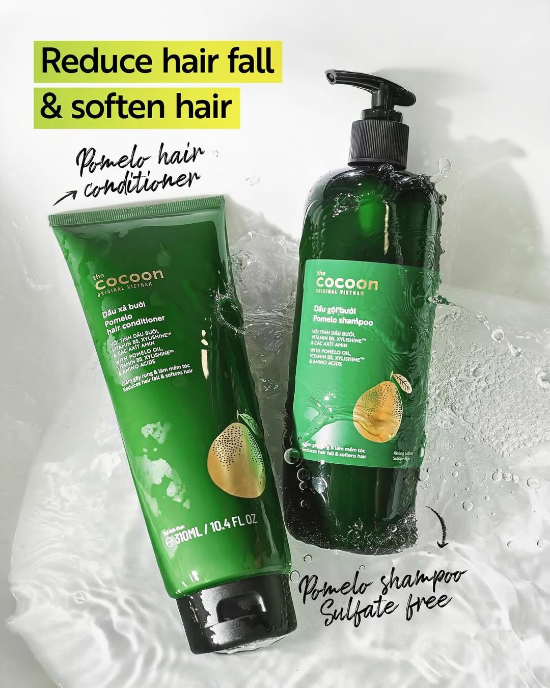 Cocoon Pomelo Oil Sulfate Free Shampoo, Strengthening and Volumizing Hair Cleanser with Xylishine & Amino Acids for Thin and Damaged Hair, Vegan Haircare, 16.9 fl oz