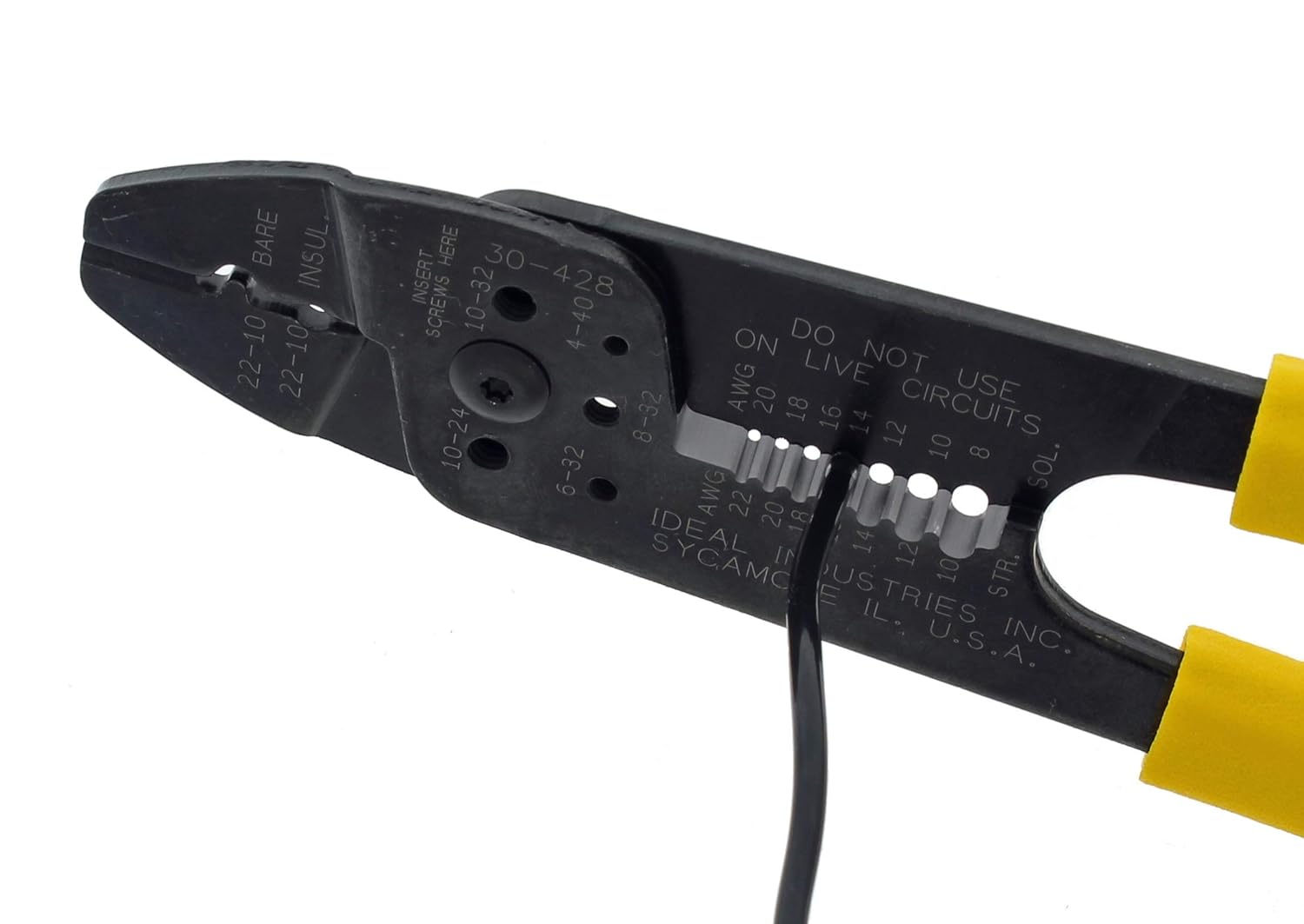 IDEAL Electrical 30-428 Combo Strip & Crimp Tool - Precision Wire Crimper, Cable Stripper with 3 Crimping Nests, Cushioned Grip