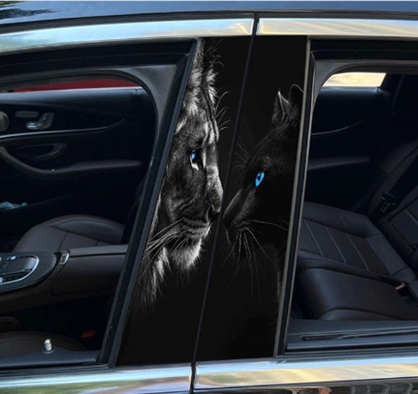 2pcs/1set Car B Pillar Sticker Decal Upgraded Vinyl Car Decals Body Side Stickers,Wolf Lions Rose Tigers Graphics Scratch Cover Large Sticker for Car